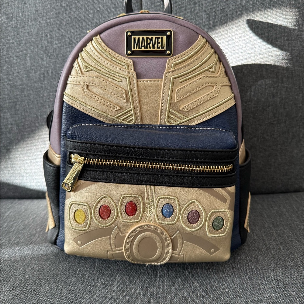 Marvel Mini Backpack with Gold Gauntlet and Multicolored Stones